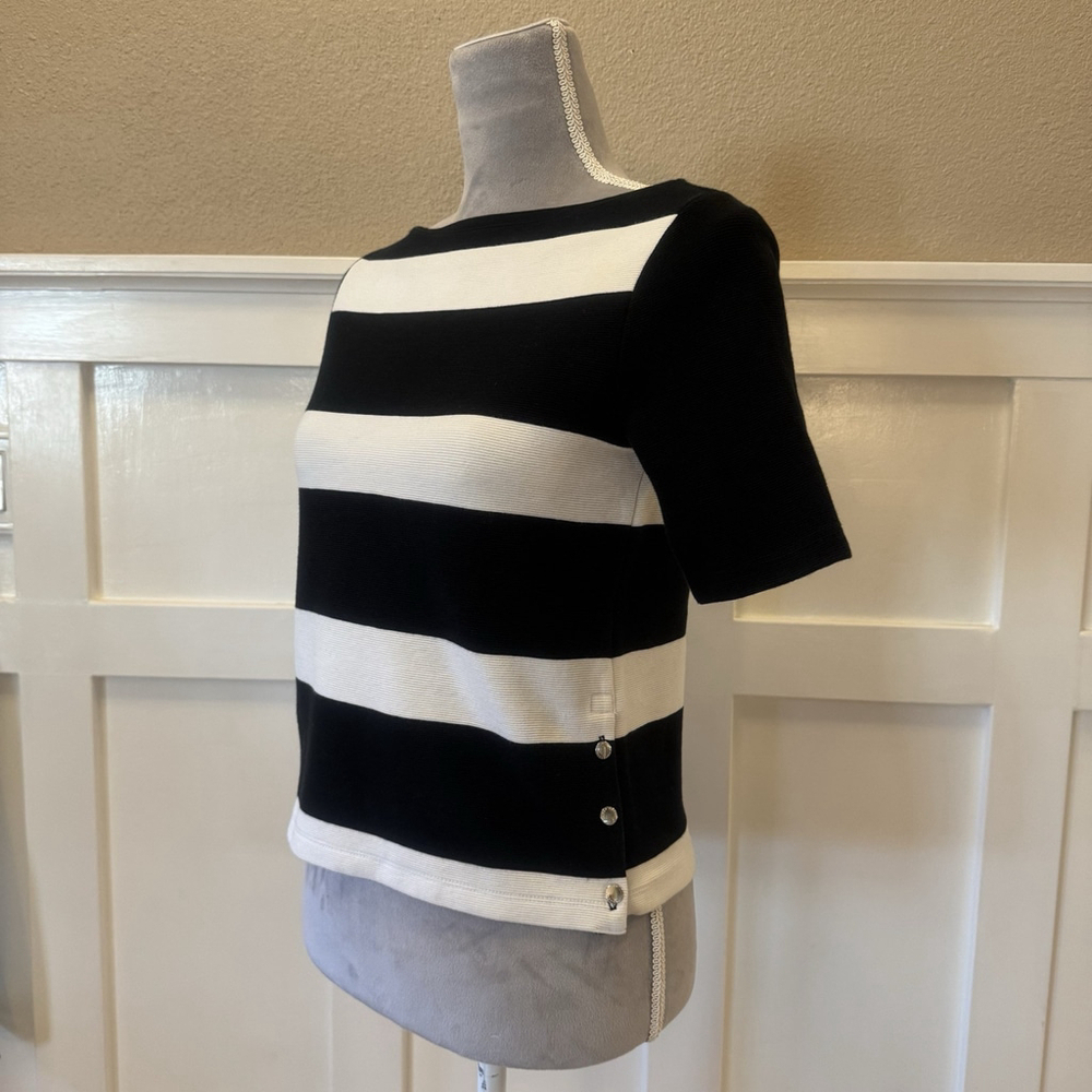 LRL Ralph Lauren Black White Wide Stripe Sweater Size:PXS Short Sleeves Pullover